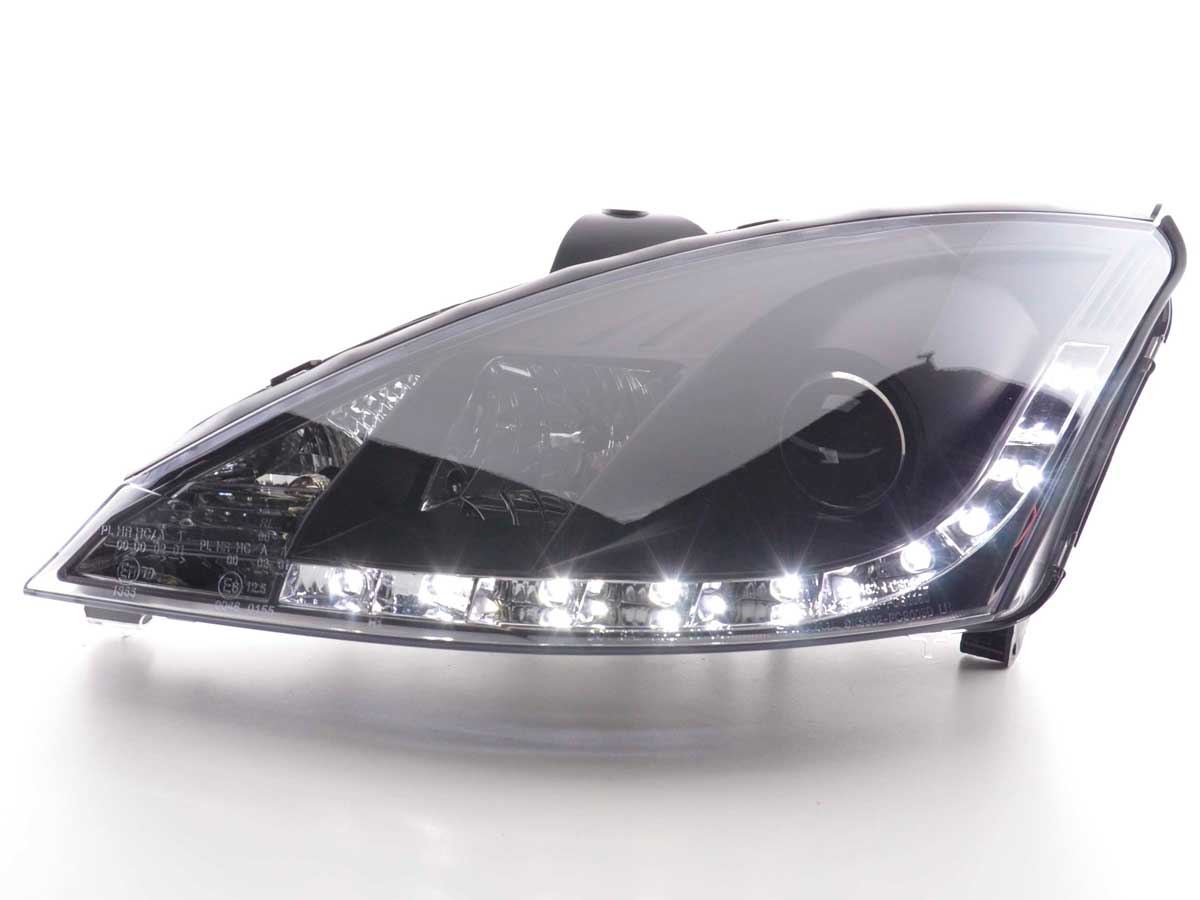 Scheinwerfer Set Daylight LED TFL-Optik Ford Focus 3/4/5-trg. 98-01 schwarz Scheinwerfer Set Daylight LED TFL-Optik Ford Focus 3/4/5-trg. 98-01 schwarz